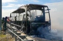 Пассажирский автобус сгорел на трассе в Кашире: эвакуировано более 40 человек